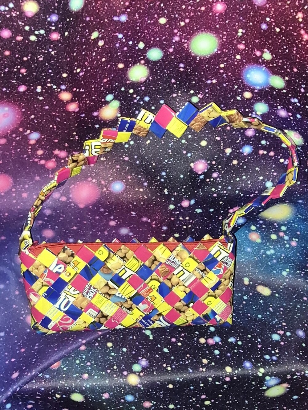 🌟 Vintage Y2K Woven Candy Wrapper Purse | Upcycled Folk Art Handbag 🌟